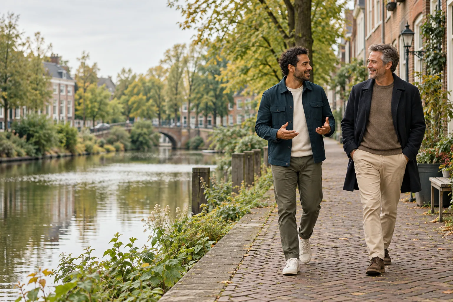 Sfeerbeeld van twee mensen die tijdens een wandeling met elkaar in gesprek zijn